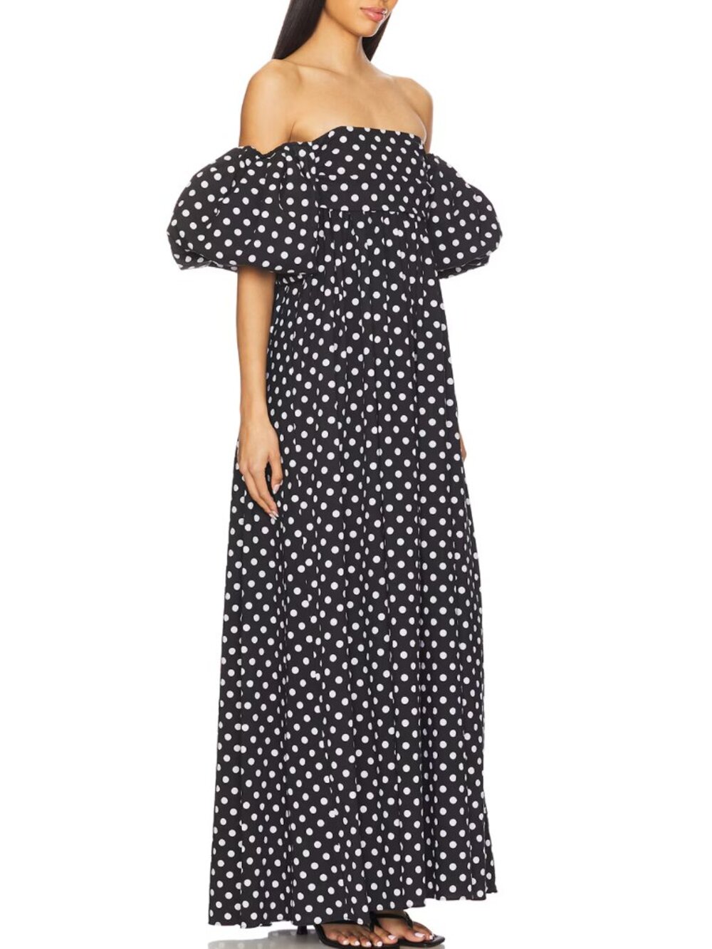 CAROLINE CONSTAS Emilia Maxi Dress Gown XSmall Black White Polka Dot - Picture 3 of 5